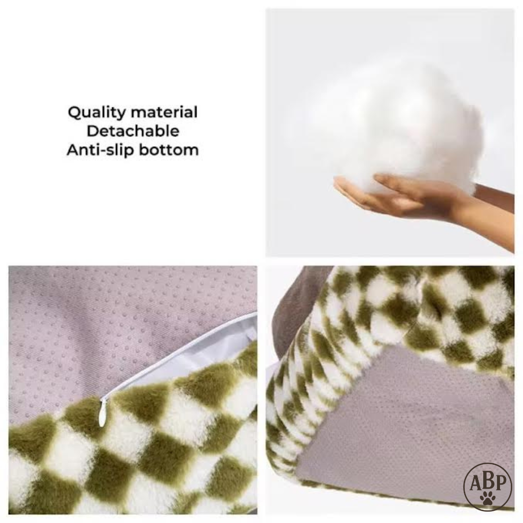 Canapé Lit pour Chien à Motifs – Panier Douillet Luxe avec Accoudoirs | Sofa Confortable Marron ou Vert
