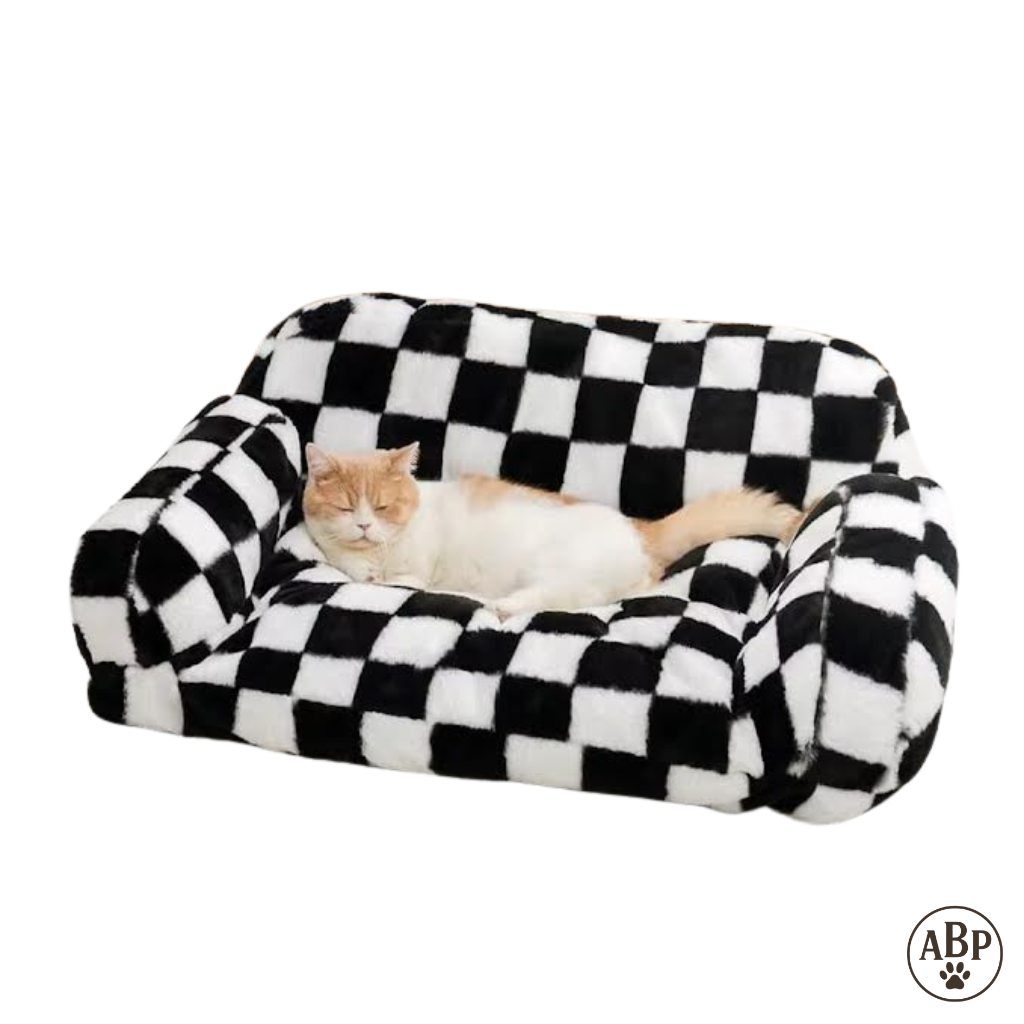 Canapé Lit pour Chien à Motifs – Panier Douillet Luxe avec Accoudoirs | Sofa Confortable Marron ou Vert