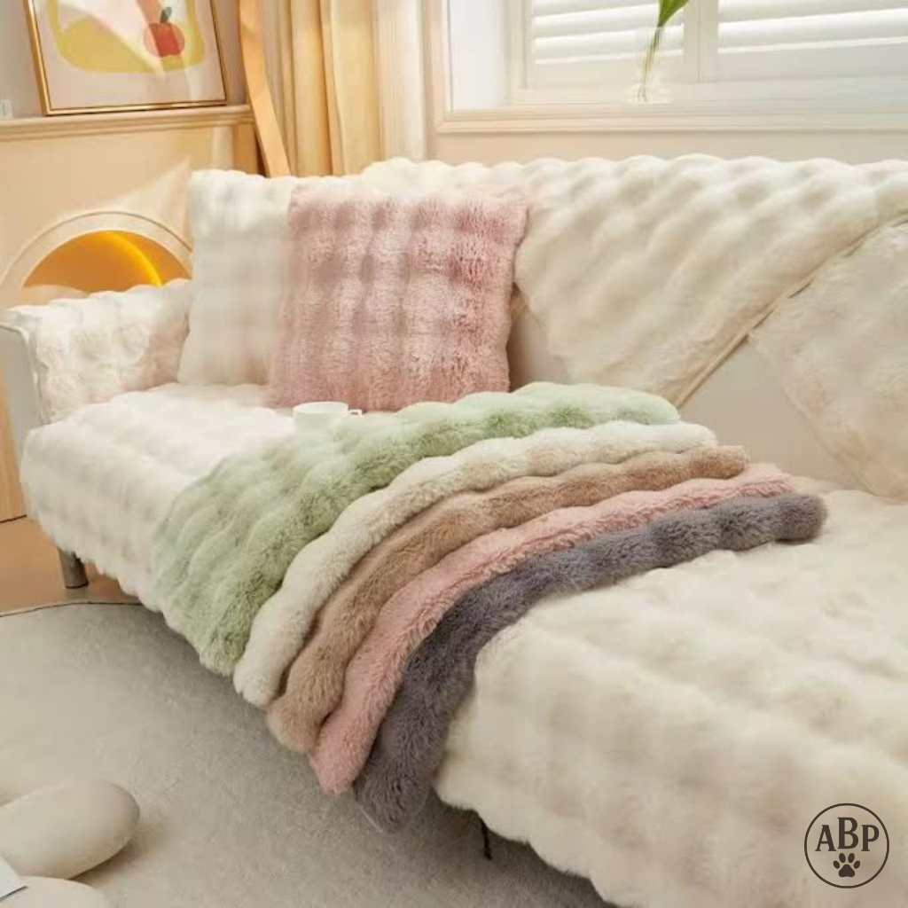 Plaid jeté de canapé en fausse fourrure douce – Housse de protection antidérapante et lavable pour canapé et fauteuil