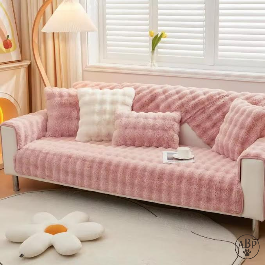 Plaid jeté de canapé en fausse fourrure douce – Housse de protection antidérapante et lavable pour canapé et fauteuil