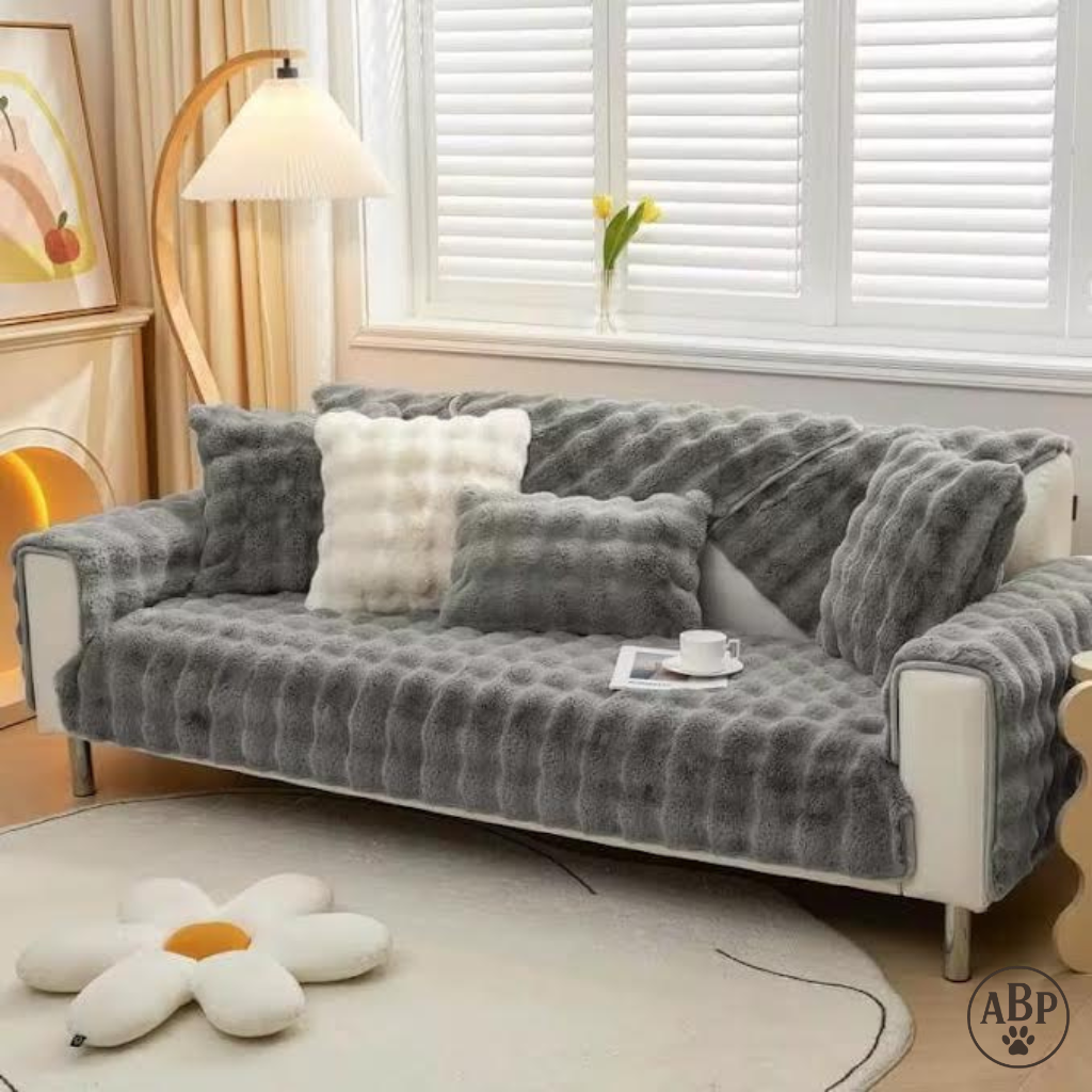 Plaid jeté de canapé en fausse fourrure douce – Housse de protection antidérapante et lavable pour canapé et fauteuil