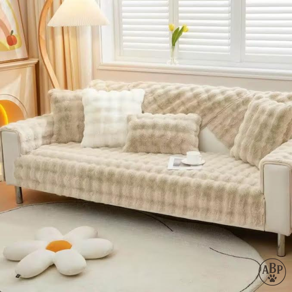 Plaid jeté de canapé en fausse fourrure douce – Housse de protection antidérapante et lavable pour canapé et fauteuil