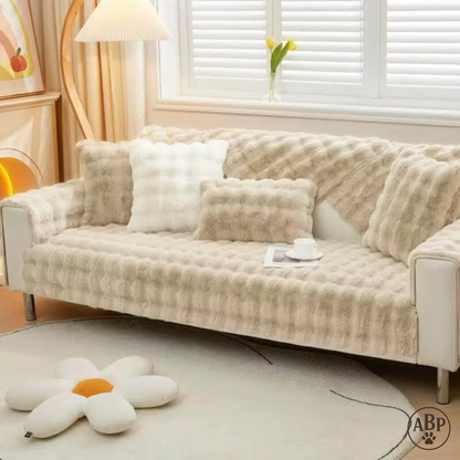 Plaid jeté de canapé en fausse fourrure douce – Housse de protection antidérapante et lavable pour canapé et fauteuil