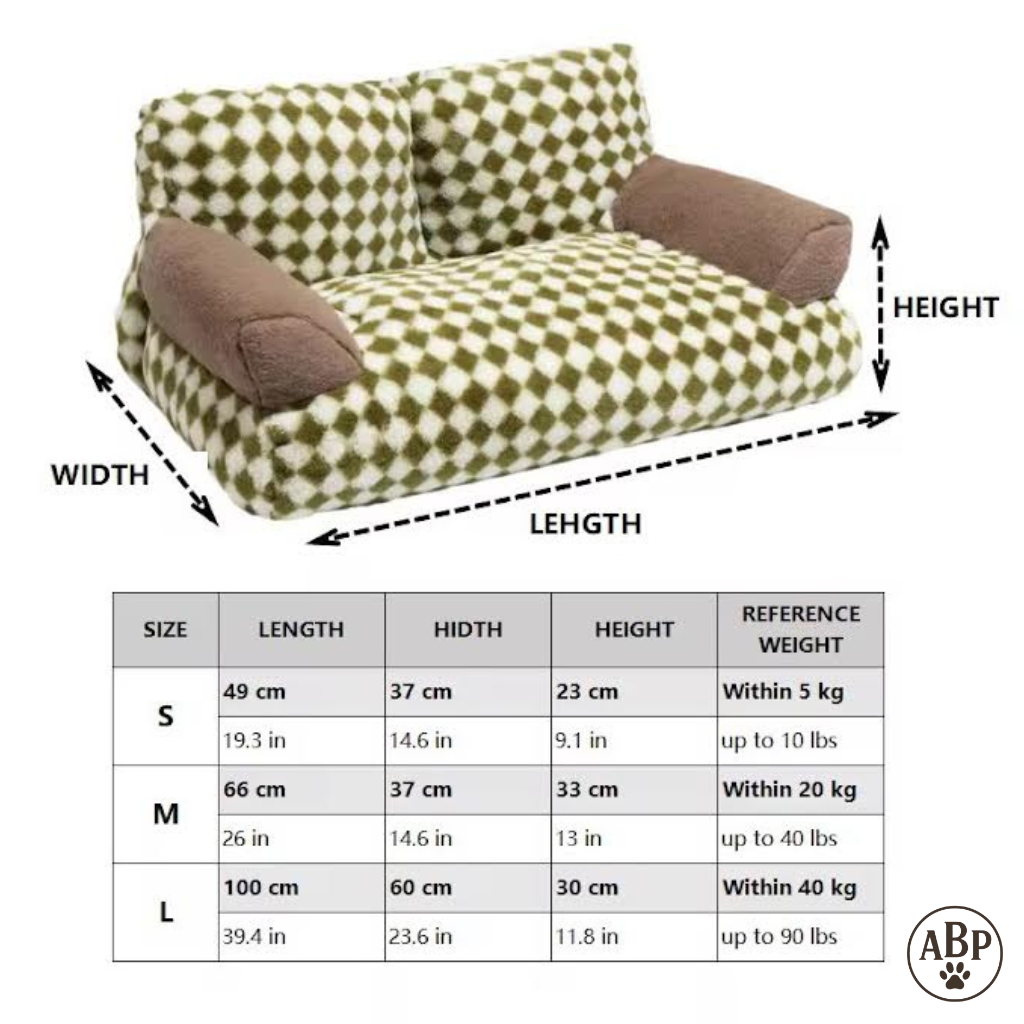 Canapé Lit pour Chien à Motifs – Panier Douillet Luxe avec Accoudoirs | Sofa Confortable Marron ou Vert