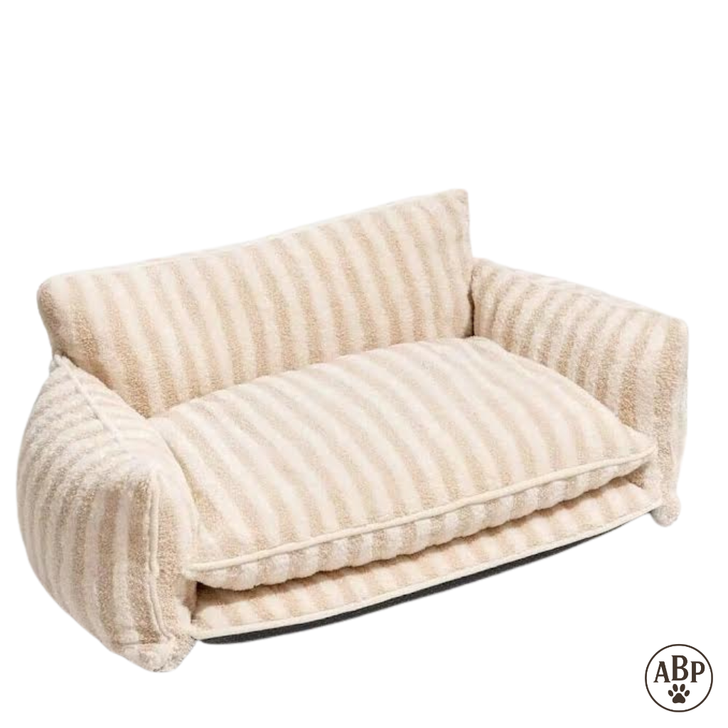 Canapé Lit pour Chien Design – Sofa Douillet Rayé Noir & Blanc ou Beige | Panier Luxe Confortable