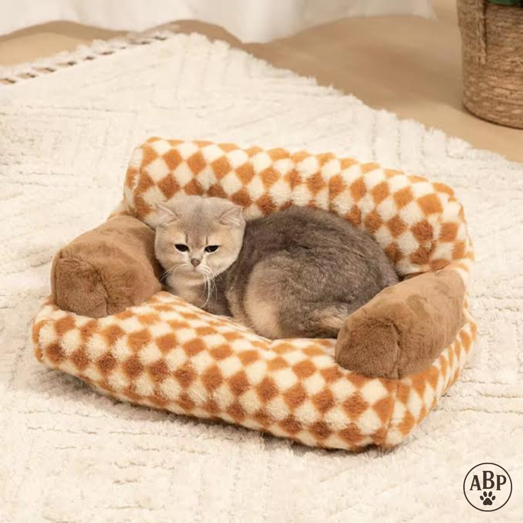 Canapé Lit pour Chien à Motifs – Panier Douillet Luxe avec Accoudoirs | Sofa Confortable Marron ou Vert