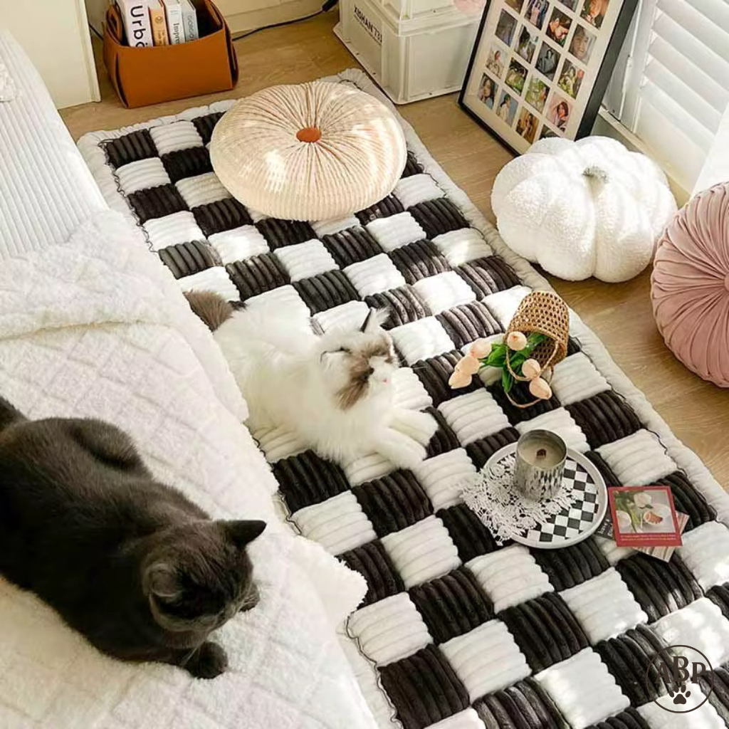 Tapis Moelleux pour Animaux – Coussin Damier Confortable et Design, Idéal Chien & Chat