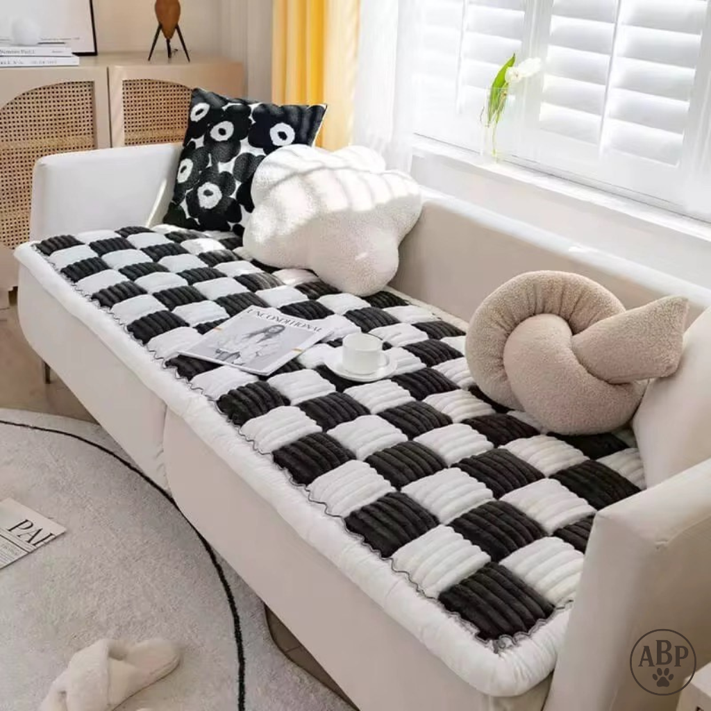 Tapis Moelleux pour Animaux – Coussin Damier Confortable et Design, Idéal Chien & Chat